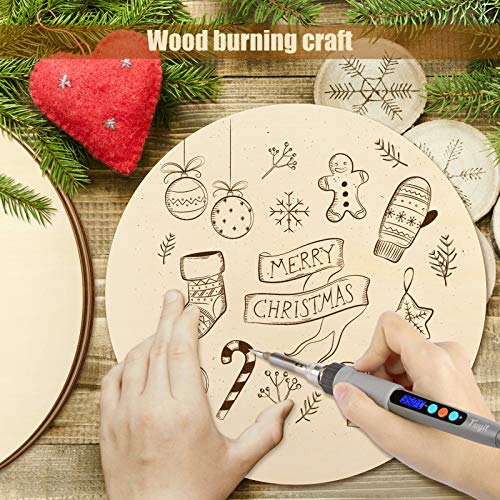 Fuyit Unfinished Wood Circles, 10Pcs 12 Inch Uniform Blank Wood Rounds Slice Wooden Cutouts with Ribbon & Twine for DIY Crafts, Door Hanger, Sign,