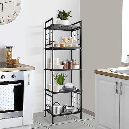 GIOTORENT 5-Wire Standing Storage Shelves, Metal Shelving Unit Pantry Rack for Laundry Kitchen Bathroom Organizer(Black) - WoodArtSupply