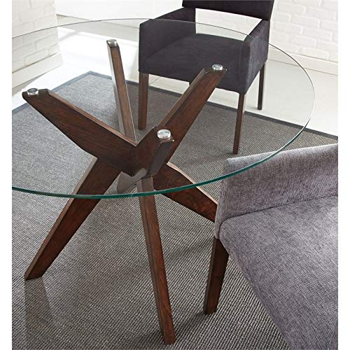 Steve Silver Amalie 48" Round Glass Top Walnut Base Dining Table