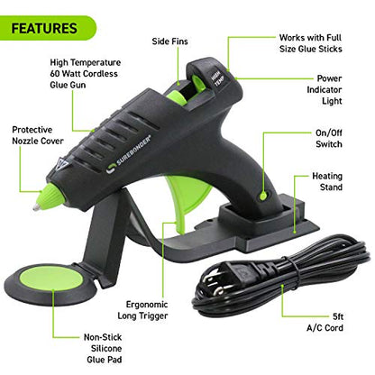 Surebonder Cordless Hot Glue Gun, High Temperature, Full Size, 60W, 50% More Power - Sturdily Bonds Metal, Wood, Ceramics, Leather & Other Strong - WoodArtSupply