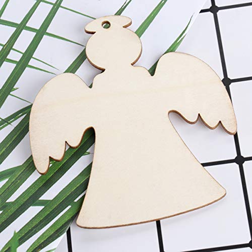 EXCEART 10pcs Wooden Angel Cutouts Christmas Tree Hanging Tags Unfinished Angel Figurine Wood Slices DIY Painting Wood Ornament Goodie Bag Stuffer
