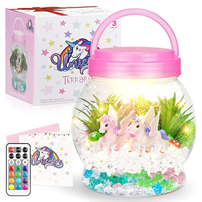 DIY Light-Up Unicorn Terrarium Kit for Kids,3 Light Modes Unicorn Toys & Activities Kits Presents,Arts & Crafts Unicorns Gift for Girls Age 4 5 6 7