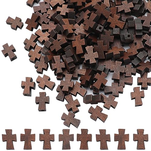 SUNNYCLUE 150Pcs Wood Cross Beads Bulk Wooden Cross Bead Natural Unfinished Wood Blank Beads Cross Loose Spacer Rosary Beads Charms for Jewelry SUNNYCLUE