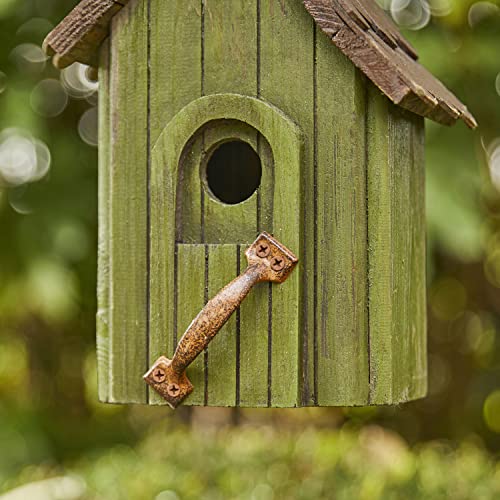 Glitzhome Green Hand Painted Garden Wood Birdhouse with Single Roof Hanging Bird House for Outside glitzhome