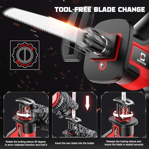 Cordless Reciprocating Saw for Milwaukee m18 18V Battery, Brushless motor, Variable Speed 0-3000 Spm,Tool Free Blade Change, 4 Saw Blades for Cerycose