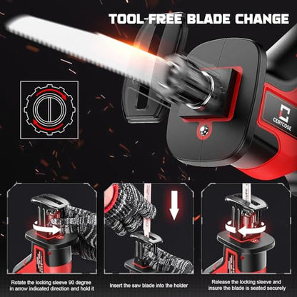 Cordless Reciprocating Saw for Milwaukee m18 18V Battery, Brushless motor, Variable Speed 0-3000 Spm,Tool Free Blade Change, 4 Saw Blades for - WoodArtSupply