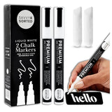 White Liquid Chalk Markers Erasable - 2PK 3mm Fine Tip Chalk Markers Chalk Pens - Chalkboard Markers Bistro Chalk Marker Glass Window Markers - Glass SAVVY & SORTED