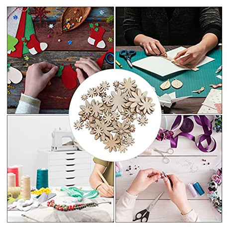 250Pcs Flower Shape Unfinished Wooden Flower Slices Wooden Flowers Wood Cutout with Mixed Sizes for Christmas Wedding Party DIY Crafts Decor Pssopp