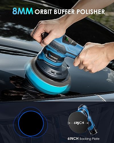 RAYBAO Cordless Polisher, Cordless Buffer Polisher with 2pcs 12V/2.0Ah Batteries, Random Orbital Polisher with LED Display, Variable Speed - WoodArtSupply