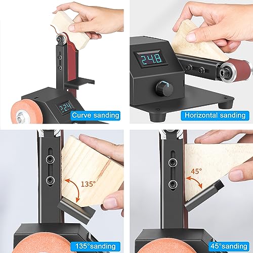 OUYANG Mini Belt Sander, 350W Electric Sander, 1.2x15in Belt Bench Grinder Comes With 10 Pieces of Sanding Belts, Suitable for Grinding Tools Such as
