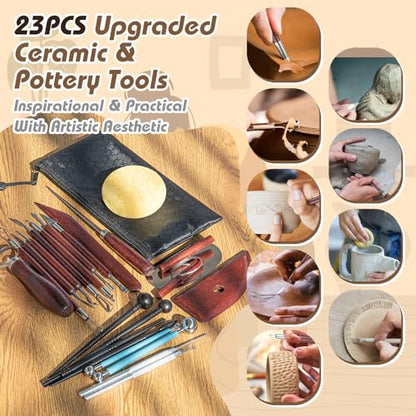 23PCS Clay Tools Sculpting, Ceramic & Pottery Modeling Tool, Ceramics Tools Set, Polymer Tools Kit, Air Dry Clay Tools for Carving, Molding, Pottery