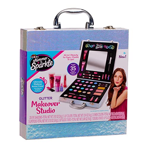 Shimmer 'n Sparkle Glitter Makeover Studio Beauty Kit – All-in-One Beauty for Eye, Cheeks and Lips for Ages 8 and Up Cra-Z-Art