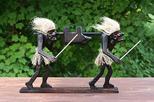 G6 Collection Handmade Wooden Primitive Hunters Tribal Funny Statue Sculpture African Tiki Bar Handcrafted Unique Gift Home Decor Accent Figurine - WoodArtSupply