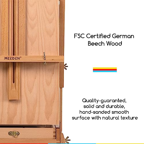 MEEDEN French Easel, Large Sketchbox Easel - Foldable Portable Beechwood Field Art Easel with Drawer, Palette & Metal Tray for Professionals, Artists MEEDEN