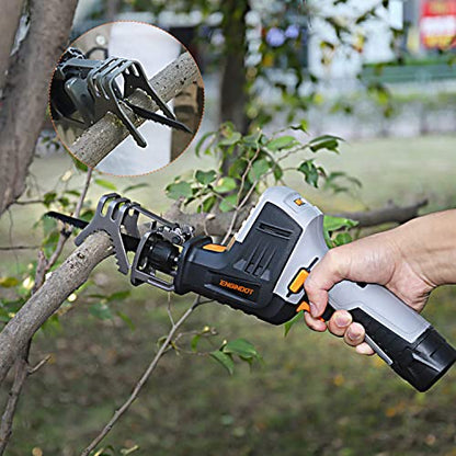 ENGINDOT 12V Cordless Reciprocating Saw with Clamping Jaw, One-Handed, Battery Indicator, Step-less Variable Speed, 1.5A Lithium-Ion Battery, 1 Hour - WoodArtSupply