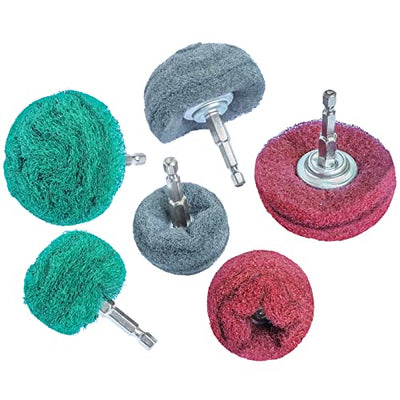 Hiqalty 6PCS Non Woven Abrasive Buffing Polishing Wheel Drill Attachment Set,Scouring Pads Power Scrubber Cleaning Kit, Power-Operated Abrasive