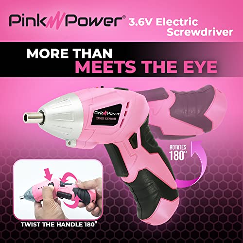 Pink Power 3.6V Cordless Electric Screwdriver Rechargeable Electronic Mini Automatic Gyroscopic Screw Gun Kit for Home - with Battery Indicator LED Pink Power