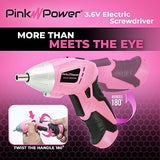 Pink Power 3.6V Cordless Electric Screwdriver Rechargeable Electronic Mini Automatic Gyroscopic Screw Gun Kit for Home - with Battery Indicator LED Pink Power