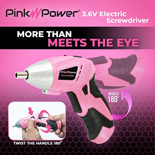 Pink Power 3.6V Cordless Electric Screwdriver Rechargeable Electronic Mini Automatic Gyroscopic Screw Gun Kit for Home - with Battery Indicator LED - WoodArtSupply