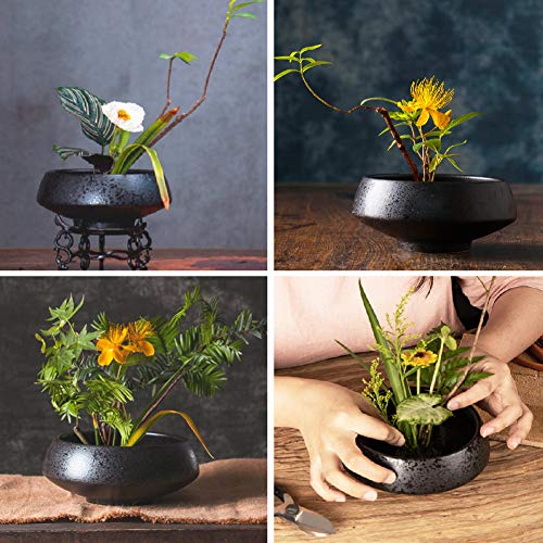WANDIC Flower Arranging Supplies, Set of 2, Round Flower Frog & Ceramic Ikebana vases for Ikebana Floral Arrangement Art Home Decoration, Bowl Shape WANDIC