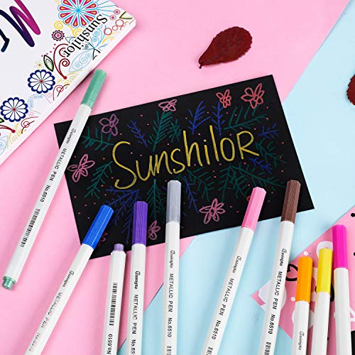 Sunshilor Metallic Markers Fine Point Metallic Marker Pens for Black Paper, Art Rock Painting, Easter Egg, Halloween Pumpkin, Card Making, Metal, Sunshilor