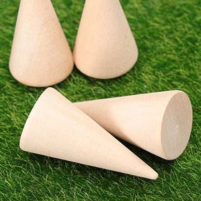 10pcs Unfinished Wooden Craft Cones Wood Cone Ring Holder Unpainted Finger Jewelry Display Stand Organizer for DIY Crafts Painting 2. 5x5cm