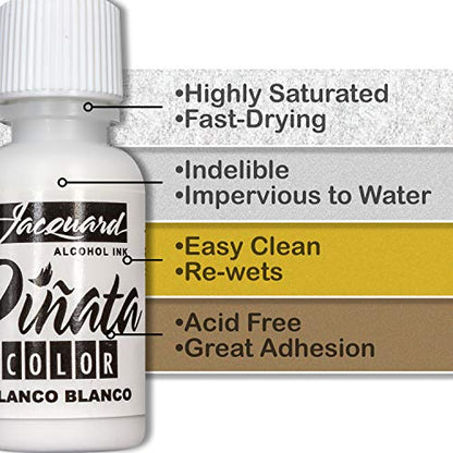 Jacquard Pinata Alcohol Ink - Metallic Alcohol Ink Colors Bundle - Made in USA - Silver - Copper - Pearl - Brass - Rich Gold - Blanco Blanco - - WoodArtSupply