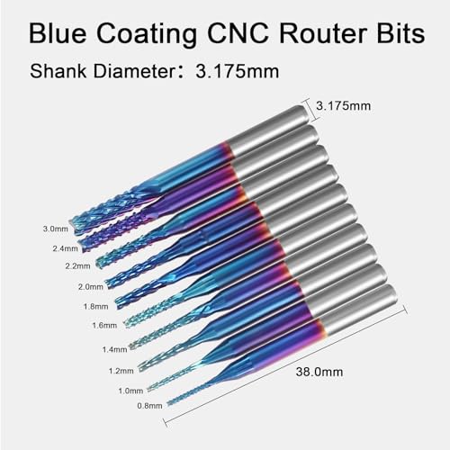 LAKIX 1/8" Shank End Mills CNC Router Bits, 40pcs, CNC Cutter Milling Carving Bit Set Including 2-Flute Flat Nose & Ball Nose End Mill, Nano Blue LAKIX