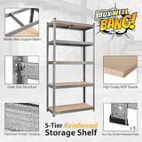 BuxWellBang 36" W x 16" D x 71" H Storage Shelves - 5 Tier Adjustable Garage Shelving Unit, Metal Standing Shelf Utility Rack Organization for BuxWellBang