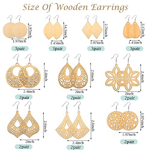 296 Pieces Wooden Dangle Earring Set Unfinished Wooden Earrings Set 48 Blank Wooden Pendants Teardrop Earrings with 48 Earrings Hooks 200 Jump Rings
