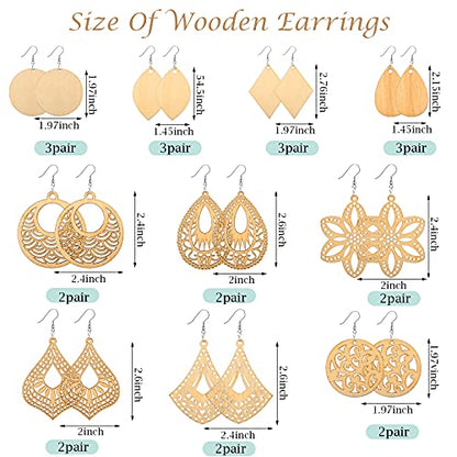 296 Pieces Wooden Dangle Earring Set Unfinished Wooden Earrings Set 48 Blank Wooden Pendants Teardrop Earrings with 48 Earrings Hooks 200 Jump Rings