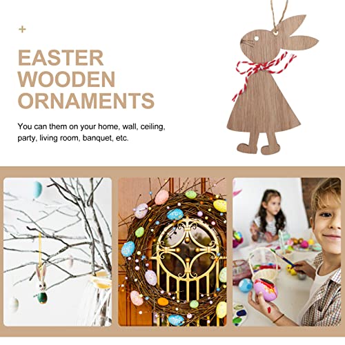 SEWACC 6pcs Easter Bunny Wooden Cutout Unfinished Wood Bunny Slices Wooden Rabbit Hanging Ornament Unpainted Easter Wood Slice Easter Party Crafts - WoodArtSupply