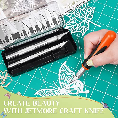 JETMORE 16 Pcs Craft Knife, 3 Pcs Exacto Knife with 13 Pcs SK5 Steel Sharp Blades, Professional Hobby Knife Perfect for Modeling, Carving, Precision Jetmore