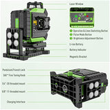 Huepar 4x360 Laser Level Self-leveling 4D Green Beam Cross Line 16 Lines Tiling Floor Laser Tool -2x360 Horizontal/Vertical Laser Lines -rechargeable Huepar