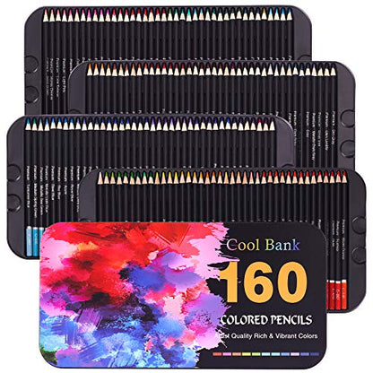 COOL BANK 160 Professional Colored Pencils, Artist Pencils Set for Coloring Books, Premium Artist Soft Series Lead with Vibrant Colors for Sketching,