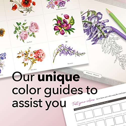 Castle Arts Flowers Colouring Book | 36 Mindfulness-Inspiring Blooms Curated by in-House Artists with Colour Reference Guide | No Show-Thru Artist Castle Art Supplies