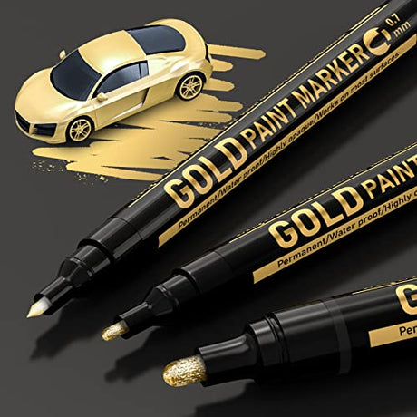 Art Liquid Gold Chrome Markers, KERIFI Reflective Gloss Metallic Chrome Marker Set, Supper Golden Mirror Marker Permanent, Touch Up Repair Paint Pen KERIFI