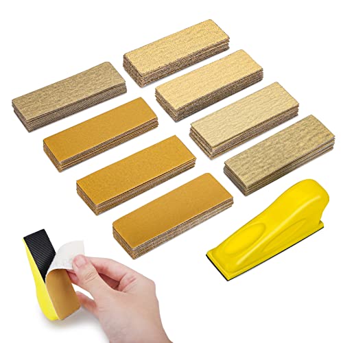 Micro Sander Kit, 80 Sheets Detail Handle Sanding Tools with Sandpaper 60 to 600 Grit for DIY Crafts Wood Tight Narrow Spaces Polishing (80pcs)