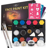 Face Paint Kit for Kids - 58 pcs. Set with Water Based - Quick Dry - Non-Toxic Sensitive Skin Paints - Glitters - Sponge Applicators - Professional ADIS&GUYS ART SUPPLY