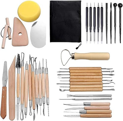 Vosyinm Clay Tools Kit 34 PCS Polymer Clay Tools Pottery Sculpting Tools Air Dry Clay Tool Set Birthdaty Gift for Adults Kids Pottery Craft Baking
