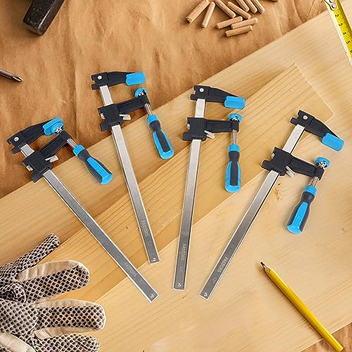 FASTORS Bar Clamps for Woodworking 12 Inch,4 Pack Wood Clamps Adjustable and Release Quickly,Woodworking Clamps Throat Depth 2.5 Inch,Serrated Steel FASTORS