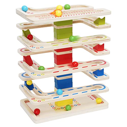 Wooden Marbles Run Ball Drop Toys 8-Tier Rolling Tower Toys with 16 Balls Ramp Whirling Game Educational Learning Toys for Gifts 3 4 5 6 7 8 Years - WoodArtSupply