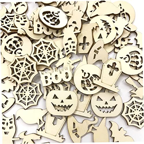 NOLITOY 100pcs Pieces Haunted House Toys Gift Wooden Decor Halloween Wooden Craft Halloween Wood Cutouts Unfinished Wood Cutout Kids Crafts Halloween
