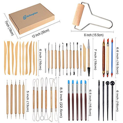 EuTengHao 61Pcs Ceramic Clay Tools Kit Pottery Tools Clay Sculpting Shapers Carving Tool Set Contains Most Essential Wooden Clay Tools for Potters - WoodArtSupply