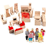 5 Set Dollhouse Furniture Accessories Wooden Bathroom/Living Room/Dining Room/Bedroom/Kitchen House 6 Family Doll Decoration Pretend Play Kids Gemileo