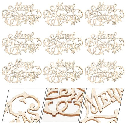 SEWACC Merry Christmas Wood Cutout: 20pcs Mini Wooden Slices Unfinished Letter Words Piece Blank Christmas Tree Hanging Ornament for Xmas DIY