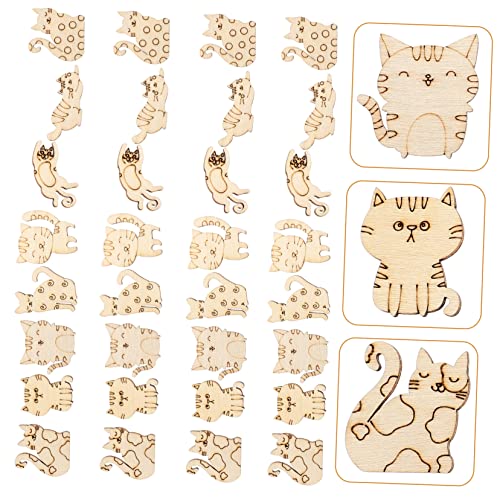 Hohopeti 100pcs Blank Labels Wooden Animal Toys Wooden Crafts Cat Gift Tags Wooden Cat Discs Wooden Craft Shapes Unfinished Cat Cutout DIY Wooden Hohopeti