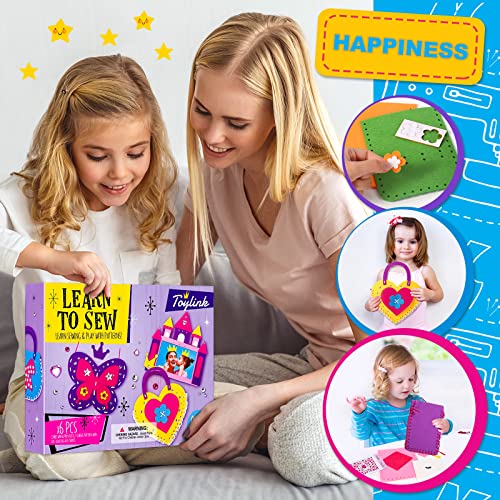 Toylink First Sewing Kit for Kids Beginners Arts Crafts for Girls Ages 4 5 6 7 8 Learn to Sew Unicorn Purse Bags Picture Frame Pen Holder DIY Felt Toylink