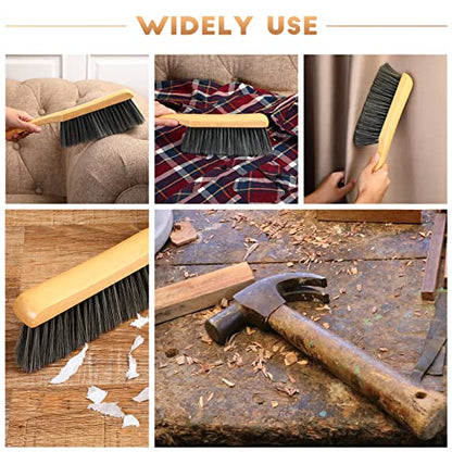 2 Pieces Wooden Bench Brushes Fireplace Brush Horse Hair Bench Brush Soft Bristles Long Wood Handle Dust Brush for Hearth Tidy Car Home Workshop