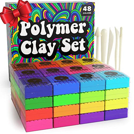 Oven Bake Polymer Clay Set 48 Colors Modeling Clay Sculpting and Starter Bake Clay Kit Baking and Colored Professional Molding Bulk Packs for Making HIPPIE CRAFTER